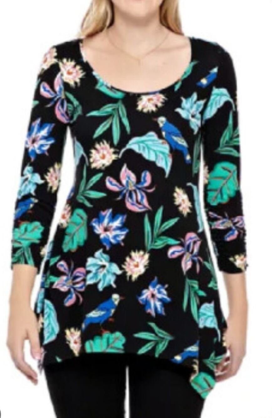 Philosophy Black Bird Floral Handkerchief Tunic Top NWT Sz S
